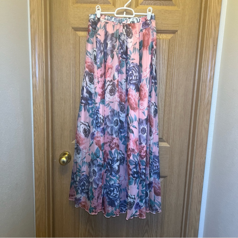 Chicwish Floral Chiffon Pink Maxi Skirt Elastic Waist Half-Slip Women’s M/L